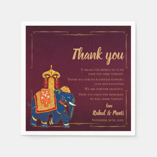 Vibrant Red Gold Indian Wedding Thank you Message Napkins