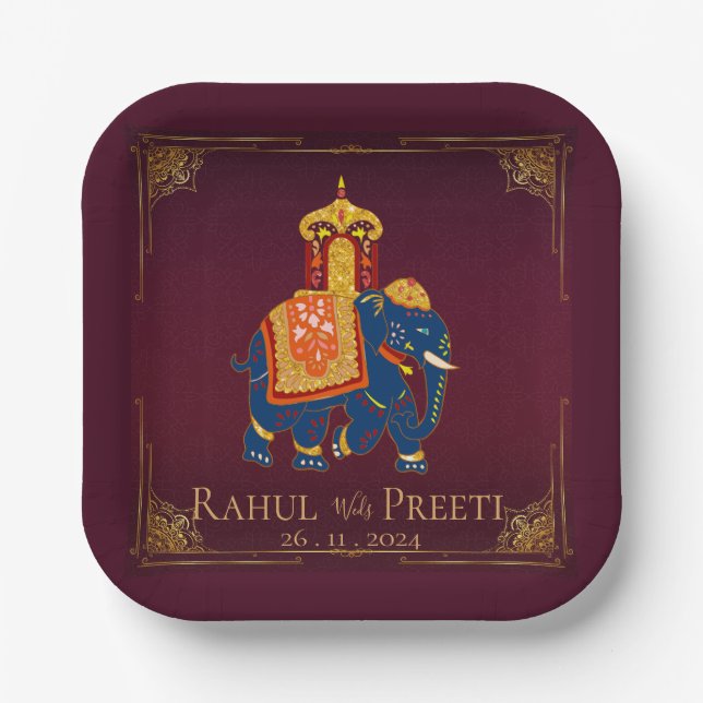 Vibrant Red Gold Mandala Indian wedding Party Paper Plates (Front)