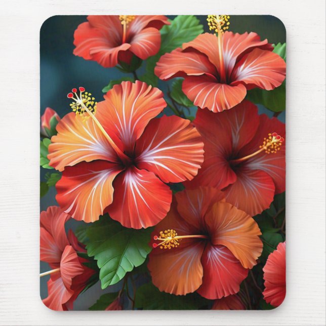 Vibrant Red Hibiscus Flowers-76894 Mouse Pad (Front)
