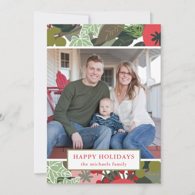 Vibrant Red Holiday Botanical Christmas Photo (Front)