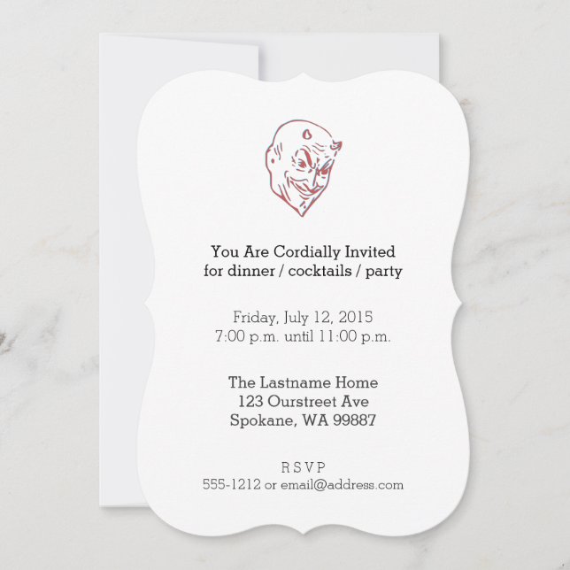 Vibrant Red Horned Character 3D Graphic Invitation (Front)