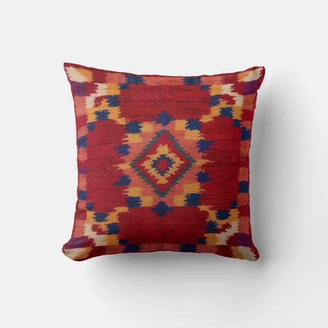 Vibrant Red Kilim Pillows: A Bold Statement  Throw Pillow (Front)