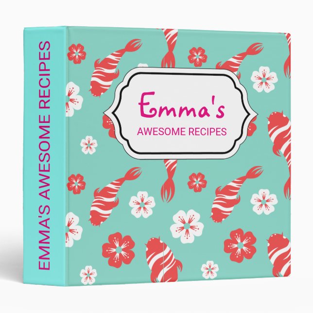 Vibrant red koi fish swimming on mint pattern binder (Front/Spine)