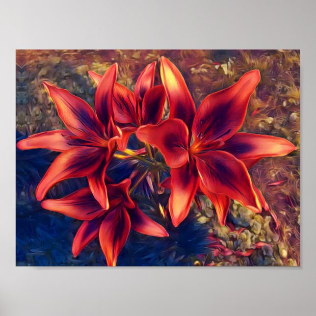 Vibrant Red Lilies Poster (Front)