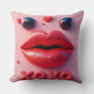 Vibrant Red Lips With XOXO Design Throw Pillow