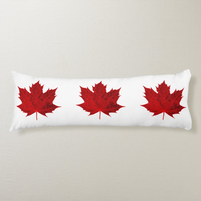 Vibrant Red Maple Leaf Body Pillow (Front)