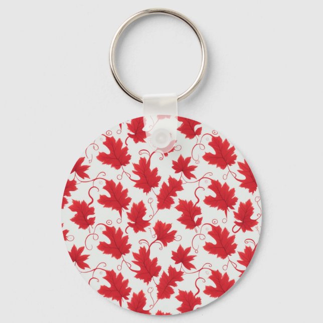 Vibrant Red Maple Leaf Pattern Keychain (Front)