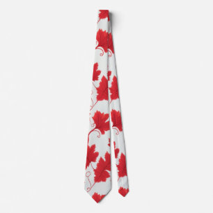 Vibrant Red Maple Leaf Pattern Neck Tie