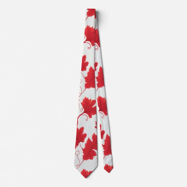 Vibrant Red Maple Leaf Pattern Neck Tie (Front)