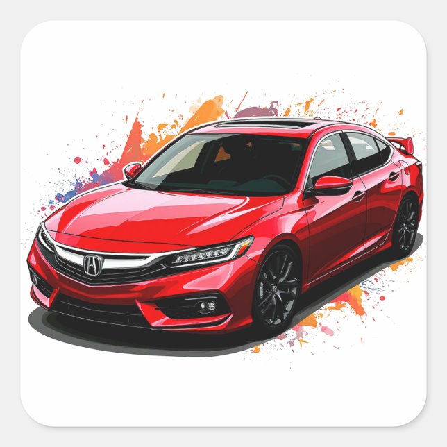 Vibrant red modern car square sticker (Front)