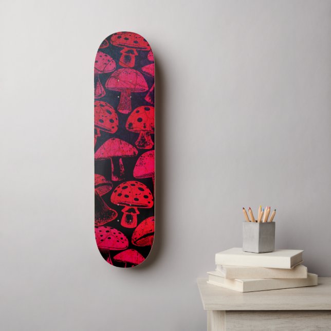 Vibrant Red Mushrooms Pattern Skateboard (Wall Art)