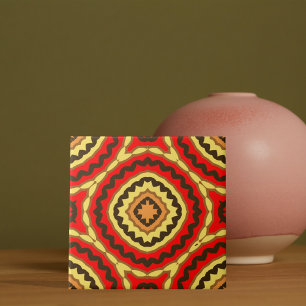 Vibrant Red Oriental Mosaic Geometric Pattern Ceramic Tile