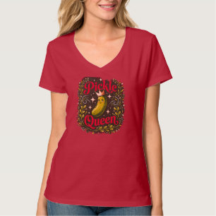 Vibrant Red Pickle Queen V-Neck T-Shirt - Cute & F