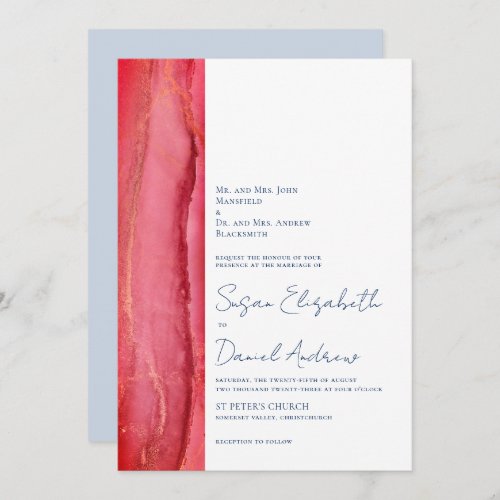 Vibrant Red Pink Blue Wedding Invitation