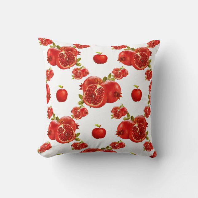  Vibrant Red Pomegranate and Apple Watercolor  Throw Pillow (Front)