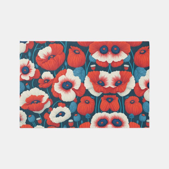 Vibrant Red Poppy Area Rug (Front)
