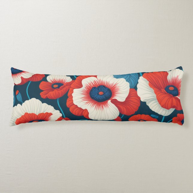 Vibrant Red Poppy Floral  Body Pillow (Front)