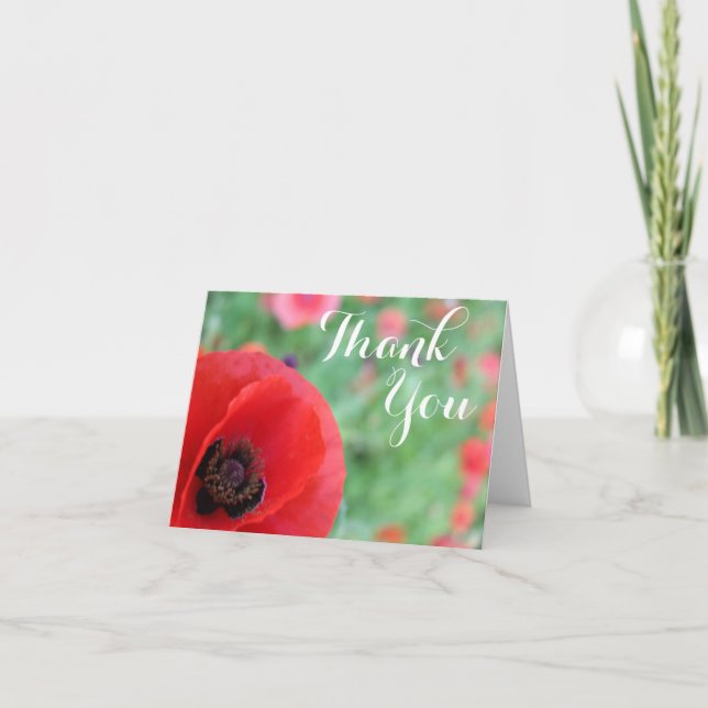 Vibrant Red Poppy Thank You card (Front)