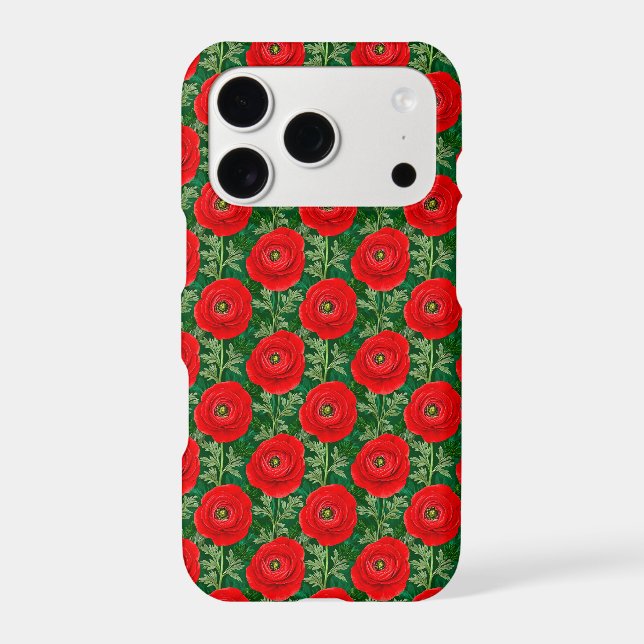 Vibrant Red Ranunculus Floral Pattern Iphone Case (Back)