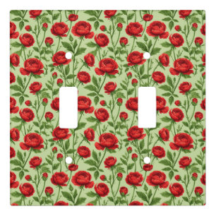 Vibrant Red Ranunculus Floral Pattern Light Switch Cover