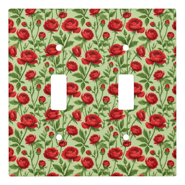 Vibrant Red Ranunculus Floral Pattern Light Switch Cover (Front)