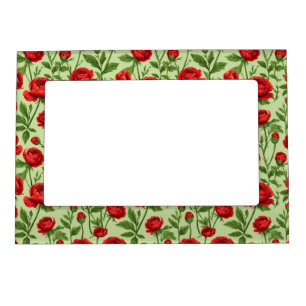 Vibrant Red Ranunculus Floral Pattern Magnetic Frame