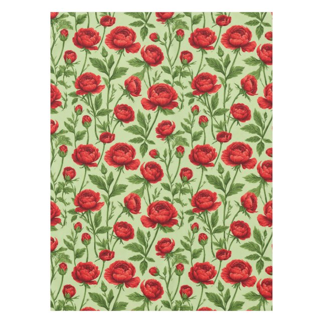 Vibrant Red Ranunculus Floral Pattern Tablecloth (Front)