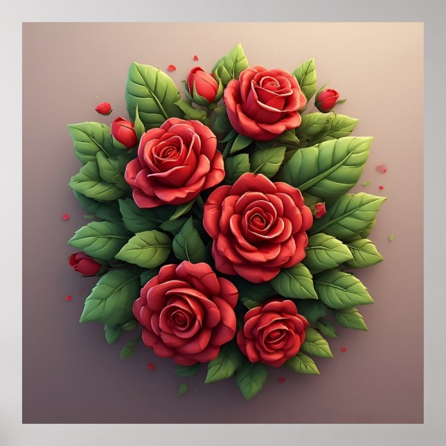 Vibrant Red Rose Bouquet Poster (Front)