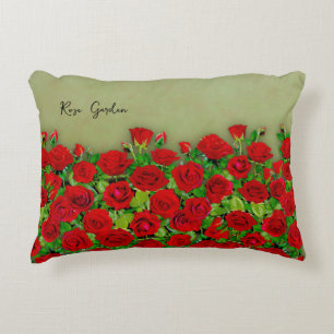 Vibrant Red Rose Garden Floral Pattern Accent Pillow