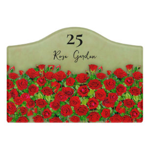 Vibrant Red Rose Garden Floral Pattern Door Sign