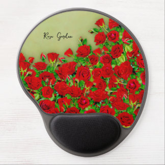 Vibrant Red Rose Garden Floral Pattern Gel Mouse Pad
