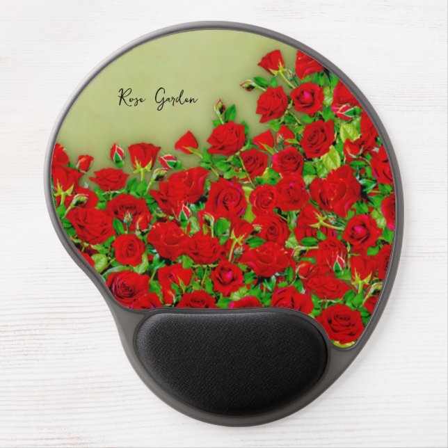 Vibrant Red Rose Garden Floral Pattern Gel Mouse Pad (Front)