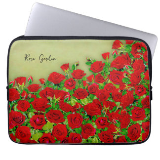 Vibrant Red Rose Garden Floral Pattern Laptop Sleeve