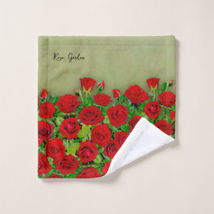 Vibrant Red Rose Garden Floral Pattern Wash Cloth