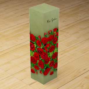 Vibrant Red Rose Garden Floral Pattern Wine Box