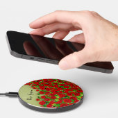 Vibrant Red Rose Garden Floral Pattern Wireless Charger (Hand)