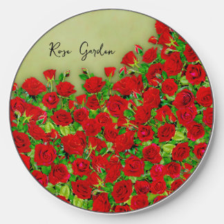 Vibrant Red Rose Garden Floral Pattern Wireless Charger