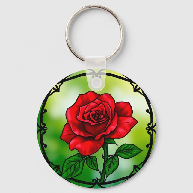 Vibrant red rose keychain (Front)