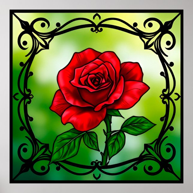 Vibrant red rose poster (Front)