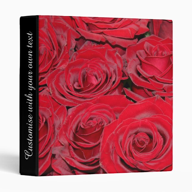 Vibrant Red Roses Custom Text 3 Ring Binder (Front/Spine)