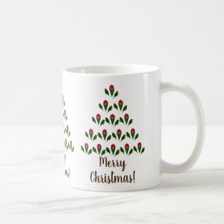 Vibrant Red Roses, Holly Christmas Tree Art, Wish 
