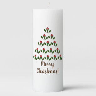 Vibrant Red Roses, Holly Christmas Tree Art, Wish Pillar Candle
