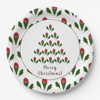 Vibrant Red Roses, Holly Christmas Tree Holiday
