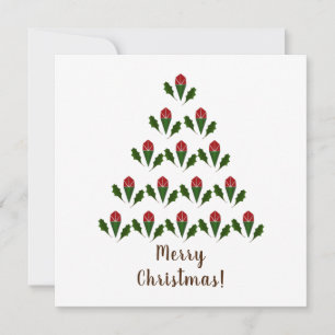 Vibrant Red Roses, Holly Christmas Tree & Wish Note Card