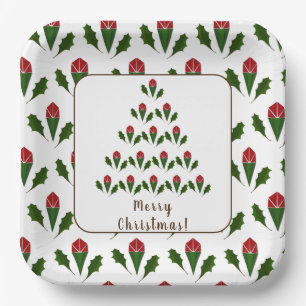 Vibrant Red Roses, Holly Christmas Tree & Wish Paper Plates