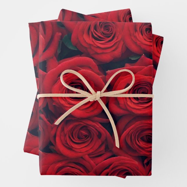 Vibrant Red Roses  Wrapping Paper Sheets (In situ)
