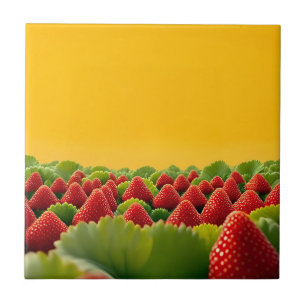 Vibrant Red Strawberry Field Ceramic Tile