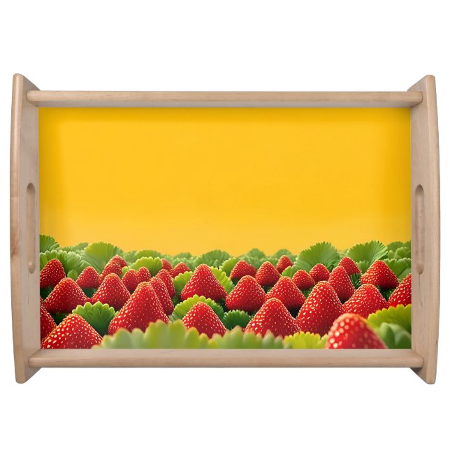Vibrant Red Strawberry Field Serving Tray (Front)