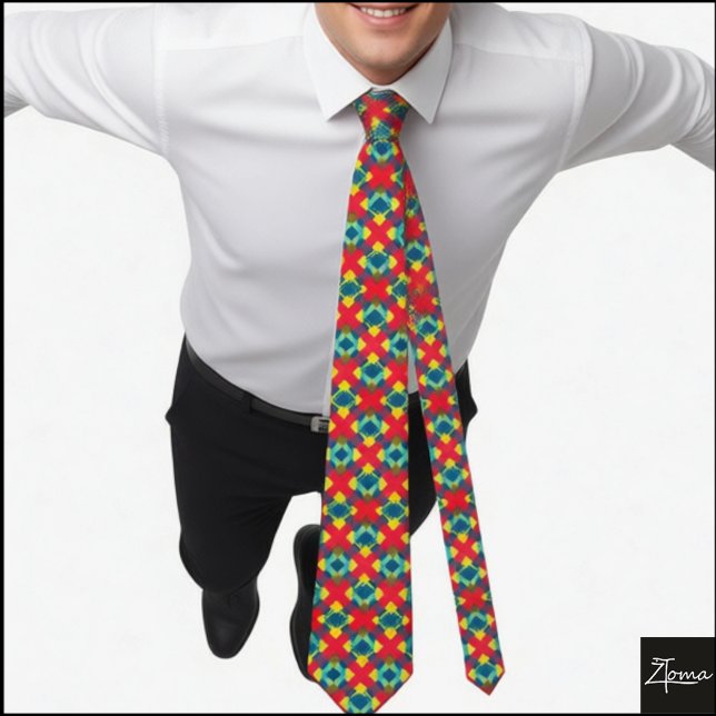 Vibrant Red Teal Yellow Woven Pattern Neck Tie (Creator Uploaded)