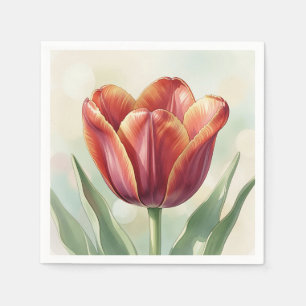 Vibrant Red Tulip Floral Art Napkins